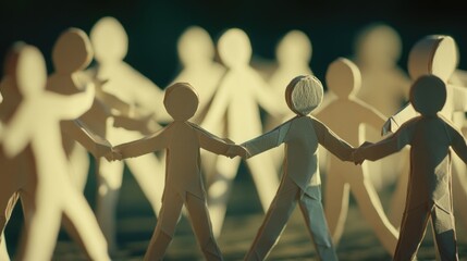 Poster - A group of paper cutouts forming human figures, all connected by holding hands