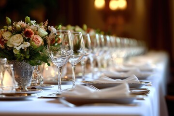 Poster - A table filled with various wine glasses and bottles, perfect for wine tastings or events