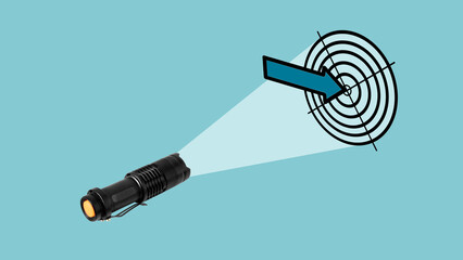Poster - Flashlight illuminating target as concept of focusing on goals, strategy, and success