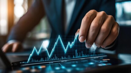 Poster - A man is pointing at a graph on a tablet