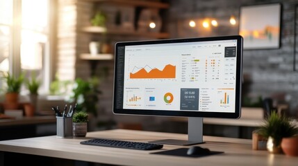 Aufkleber - A computer monitor displays a graph with orange lines