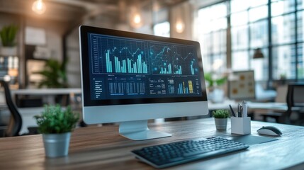 Fototapete - A computer monitor displays a graph with a lot of numbers