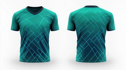 Poster - A person wearing a blue and green shirt with a V-neck, suitable for casual wear or as a graphic element in designs