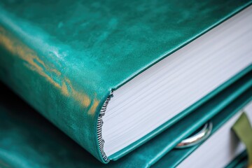 Poster - A close-up shot of a stack of books on a table, perfect for depicting a cozy reading nook or a study space