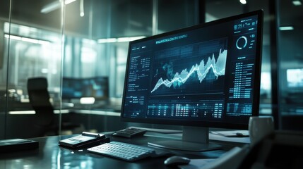 Poster - A computer monitor displays a graph of stock prices