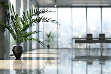 Poster - Modern Office with Green Plants and Bright Background