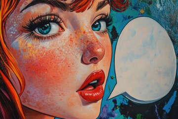 Aufkleber - A portrait of a woman with a thought bubble containing words or ideas