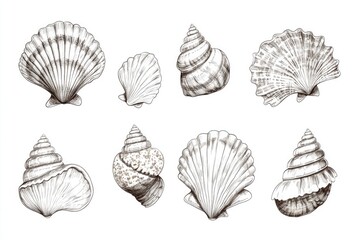 Poster - Close-up of colorful seashells arranged on a white surface, perfect for design and decoration projects