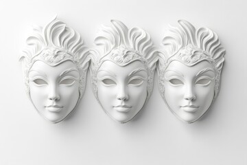 Poster - White masks arranged on a plain white background