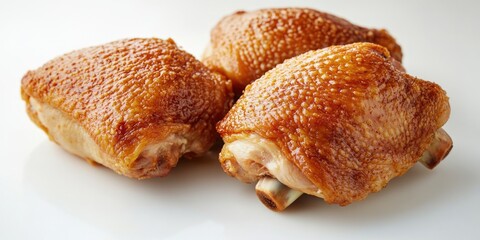 Poster - Freshly cooked chicken served on a clean white plate, perfect for food photography or culinary themed projects