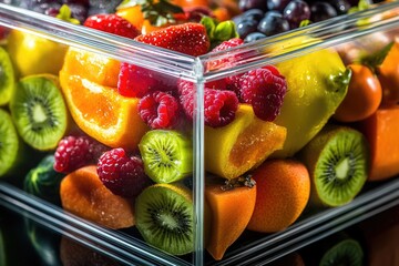 Poster - A colorful container filled with various fruits