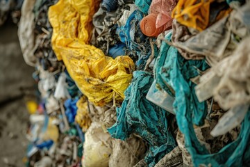 Poster - A collection of trash bags hung on a wall, great for environmental or waste management themes