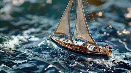 Poster - A small toy sailboat floats on the surface of calm water, perfect for illustration or design
