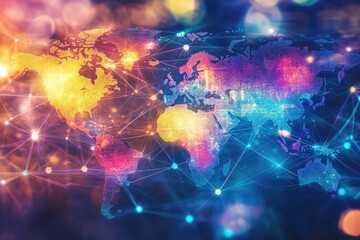Poster - A world map with connected lines forming a network