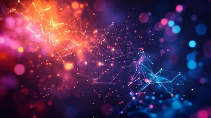 Poster - Abstract plexus lines and particles connecting in a colorful network
