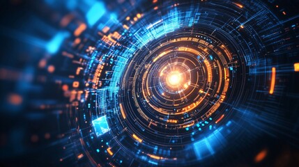 Poster - Futuristic technological hud showing rotating circles with data flowing