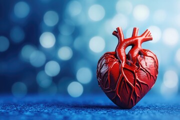 Poster - A single red heart sits atop a blue surface, ready for use in various designs and projects