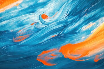 Poster - A detailed view of an abstract artwork featuring vibrant orange and blue hues
