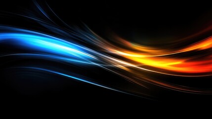 Poster - Vibrant blue and orange light streaks in motion over a dark background, illustrating a futuristic and dynamic technological design.