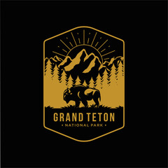line art grand teton national park patch logo illustration