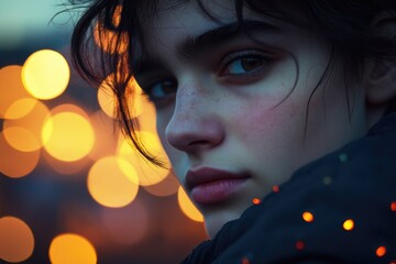 Poster - A close-up shot of a person wearing a jacket, suitable for use in portraits, fashion, or lifestyle photography