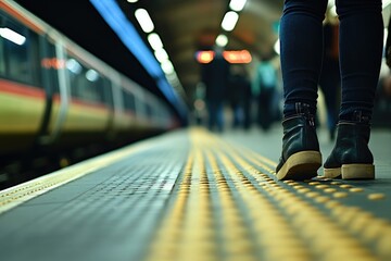 Poster - A person stands on a platform with a train in the background, suitable for travel or transportation related images