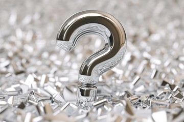 Poster - A single silver question mark sitting atop a pile of silver coins, ready for use