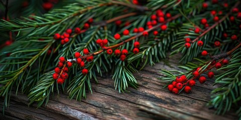Poster - Close-up of a tree branch featuring bright red berries