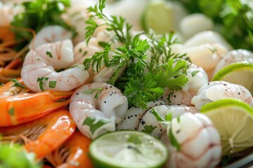 Poster - Fresh seafood dish with shrimp and colorful veggies