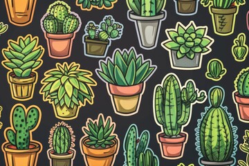 Poster - Prickly plants in planters against a dark backdrop