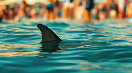 Wall Mural - close-up view of shark fin with ocean reflections