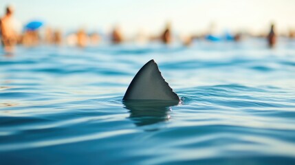 Wall Mural - mysterious shark fin breaking through calm sea