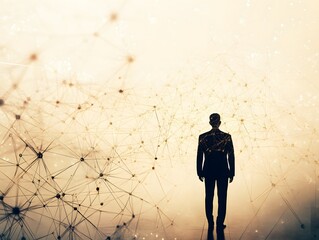 Aufkleber - Businessman Contemplating Ideas in Abstract Space