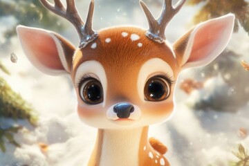 Poster - A close-up shot of a deer in a winter wonderland, perfect for use in seasonal or outdoor-themed designs