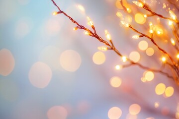 Poster - A close-up shot of a branch with string lights in the background, perfect for decorating or ambiance