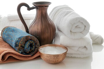 Poster - A table setting featuring towels, a pitcher, and a bowl