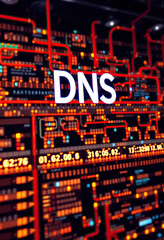 Poster - dns server data connections glowing orange futuristic technology network hosting concept digital innovation vertical format