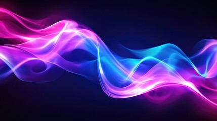 Poster - Colorful neon waves in blue and pink gracefully flow and undulate against a dark, high contrast background, creating a mesmerizing visual rhythm.