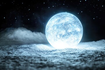 Poster - A bright blue moon shines in the dark night sky, providing a stunning celestial display