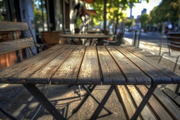 Aufkleber - Close-up of a wooden table with chairs, great for interior design or home decor photoshoots