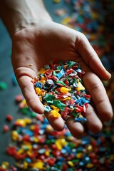 Poster - A person holds a handful of colorful sprinkles, perfect for decorating cakes or adding a pop of color to any occasion