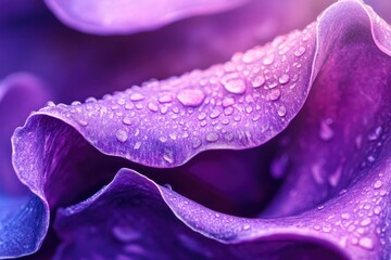 Poster - Close-up shot of a purple flower with water droplets on its petals, great for beauty and nature-themed projects