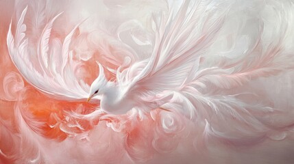 Aufkleber - Graceful abstract design featuring white and pink feathers coupled with a delicate, soft background, evoking a serene and ethereal atmosphere.