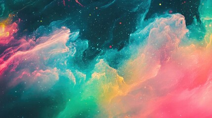Poster - Holographic Abstract Background Evoking 80s and 90s Aesthetics with Metallic Pastel Hues of Green, Blue, Pink, and Turquoise, Capturing Vaporwave and Psychedelic Retro Futurism