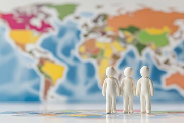 Fototapete - A group of people standing on top of a map, discussing or planning something