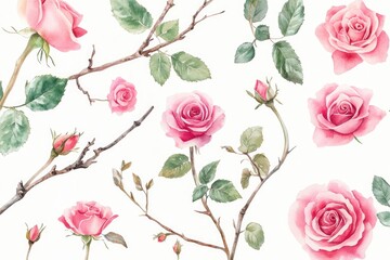 Canvas Print - Close-up of pink roses with green leaves