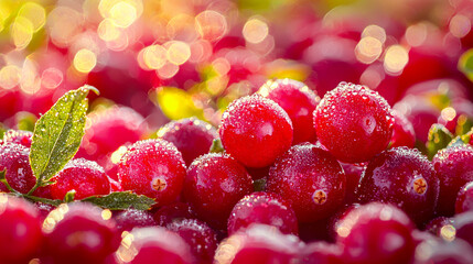 Aufkleber - Dewy cranberries are gathered in a vibrant field, glistening as the soft morning light illuminates the lush surroundings