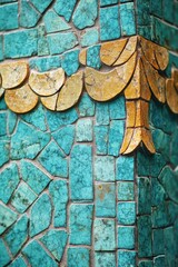 Poster - Close-up shot of a blue and gold mosaic tile design