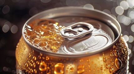 Poster - A detailed view of a soda can with a label and pop-top lid