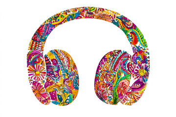 Poster - The vibrant headphones feature a detailed floral pattern, highlighting a unique blend of art and music in a creative and colorful design